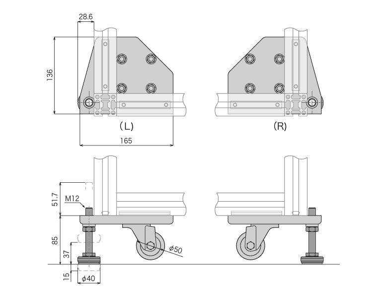 説明：アンカーセット40　M12    4輪セット　(L/R各2set)