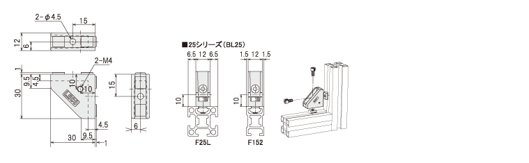 説明：Lブラケット25シルバー色　ブラケット単体