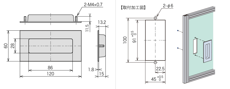 説明：ステンレス鋼製掘込取手