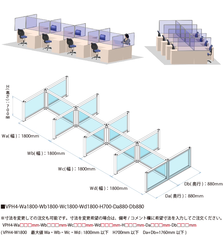 説明：VPH4-W1800　ビニールパーティションキット　  H型　4連結