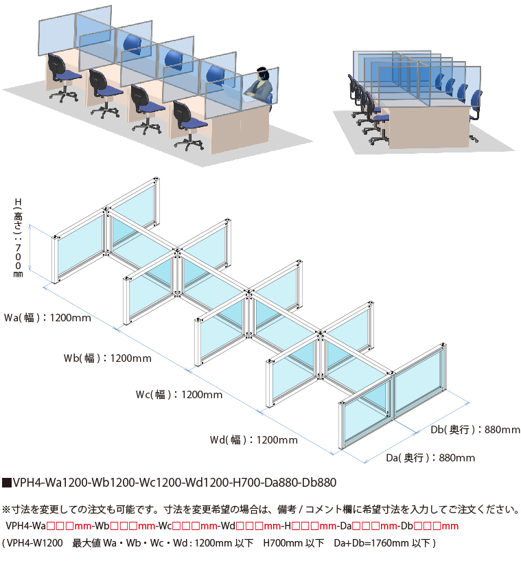 説明：VPH4-W1200　ビニールパーティションキット　  H型　4連結