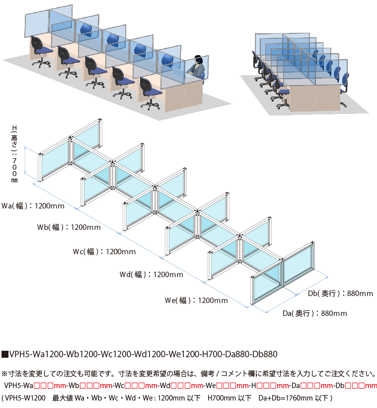 説明：VPH5-W1200　ビニールパーティションキット　  H型　5連結