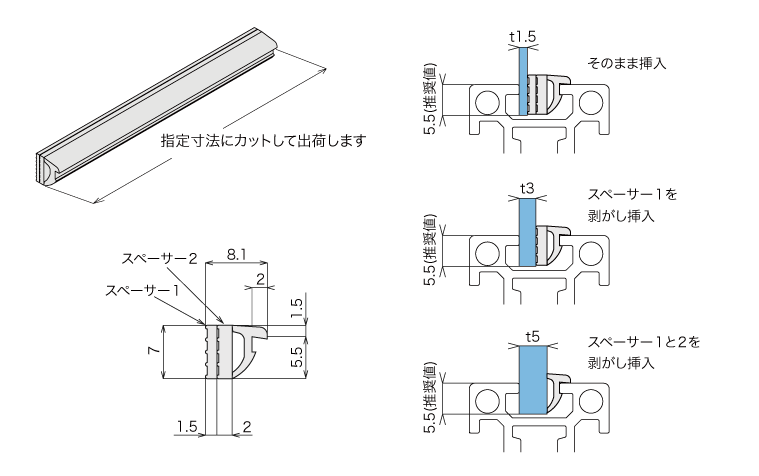 説明：パネルパッキン25(板厚1.5/3/5mm用)　カット販売