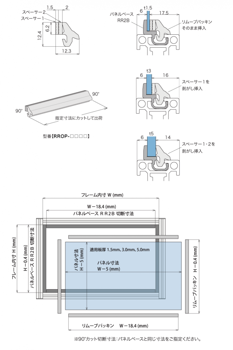 説明：リムーブパッキン(板厚1.5/3/5mm用)　カット販売(90°cut)